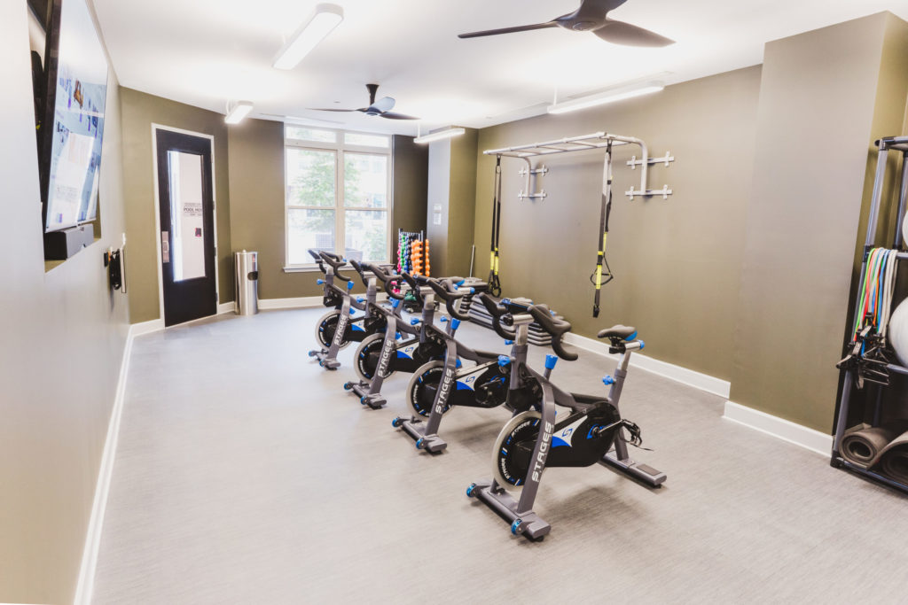 Fitness studio with spin bikes