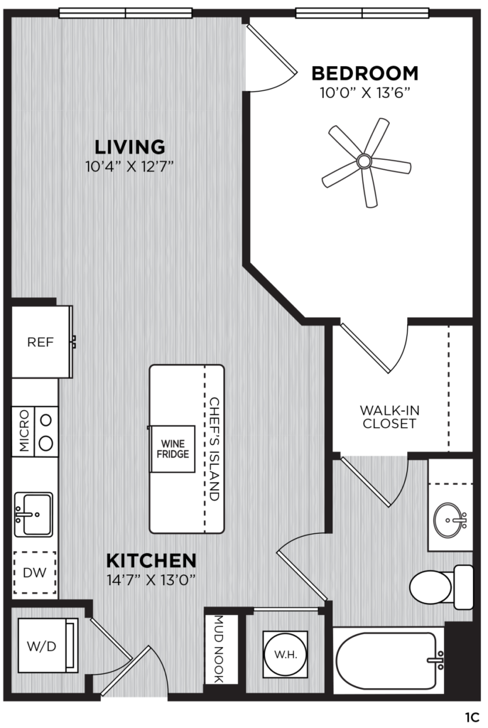 Krug one bed/one bath luxury apartment floor plan - Spacious Luxury at Alexan Buckhead Village
