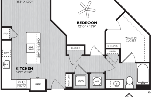 Lanson One-Bedroom at Alexan Buckhead Village - One-Bed/One-Bath Luxury Apartment Floor Plan
